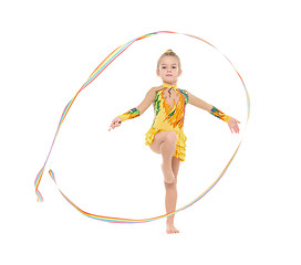 Image showing Little Gymnast Practicing with a Ribbon