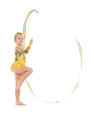 Image showing Little Gymnast Practicing with a Ribbon