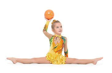 Image showing Little Gymnast Practicing with a Ball