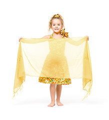 Image showing Little Girl in a Yellow Dress with Shawl Posing