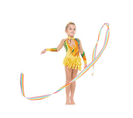 Image showing Little Gymnast Practicing with a Ribbon