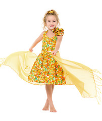 Image showing Little Girl in a Yellow Dress with Shawl Posing