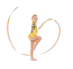 Image showing Little Gymnast Practicing with a Ribbon