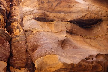 Image showing Red striped rock texture in Wadi Mujib canyon in Jordan