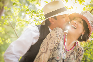 Image showing 1920s Dressed Romantic Couple Flirting Outdoors