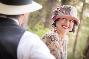 Image showing 1920s Dressed Romantic Couple Flirting Outdoors