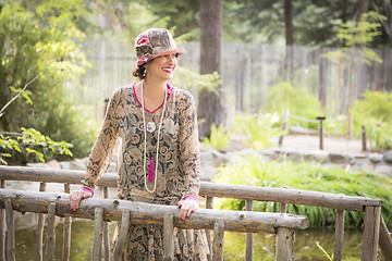 Image showing 1920s Dressed Girl On Wooden Bridge Portrait