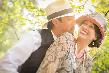 Image showing 1920s Dressed Romantic Couple Flirting Outdoors
