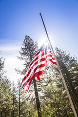 Image showing Dramatic Half Mast American Flag