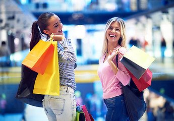 Image showing happy young girls in  shopping mall