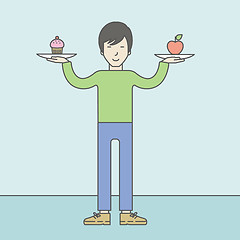 Image showing Man with apple and cake.