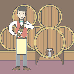 Image showing Waiter in wine cellar.