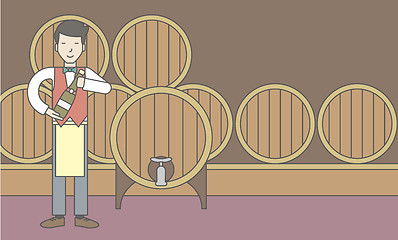 Image showing Waiter in wine cellar.