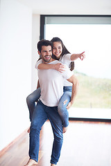 Image showing happy young romantic couple have fun and  relax at home