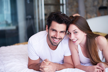 Image showing couple relax and have fun in bed