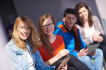 Image showing students group working on school  project  together