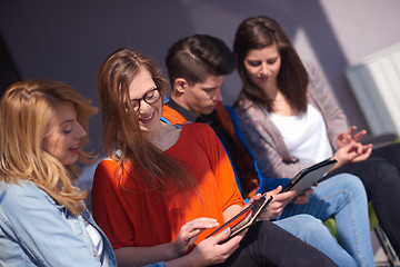 Image showing students group working on school  project  together