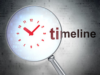 Image showing Timeline concept: Clock and Timeline with optical glass