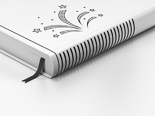 Image showing Entertainment, concept: closed book, Fireworks on white background