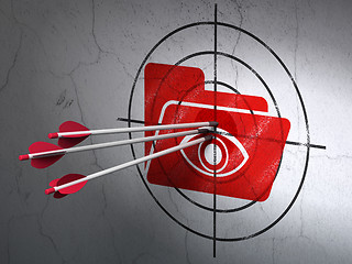 Image showing Finance concept: arrows in Folder With Eye target on wall background