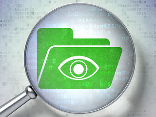 Image showing Business concept: Folder With Eye with optical glass on digital background