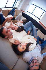 Image showing friends group get relaxed at home