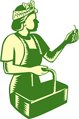 Image showing Female Fruit Picker Worker Basket Woodcut