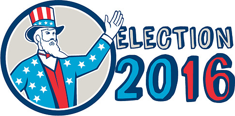 Image showing Election 2016 Uncle Sam Hand Up Circle Retro