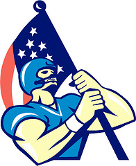 Image showing American Football Player Holding Flag Retro