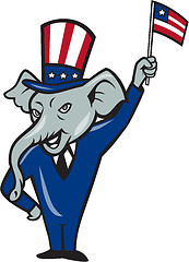 Image showing Republican Mascot Elephant Waving US Flag Cartoon