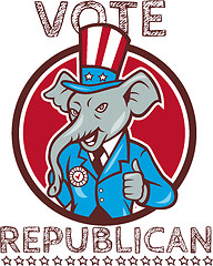 Image showing Vote Republican Elephant Mascot Thumbs Up Circle Cartoon