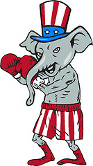 Image showing Republican Mascot Elephant Boxer Boxing Cartoon