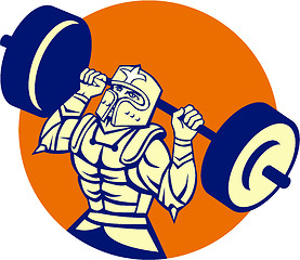 Image showing Black Knight Lifting Barbell Circle Retro