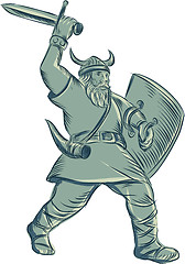 Image showing Viking Warrior Striking Sword Etching