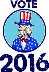 Image showing Vote 2016 Uncle Sam TopHat American Flag Circle Retro