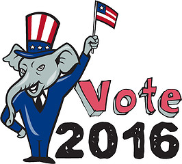 Image showing Vote 2016 Republican Mascot Waving Flag Cartoon