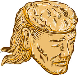 Image showing Man Open Head Brain Etching