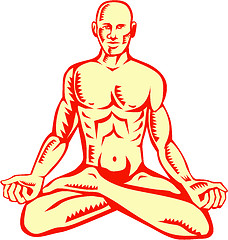 Image showing Man Lotus Position Asana Woodcut