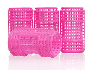 Image showing Pink hair curlers