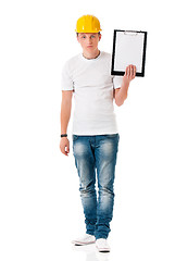 Image showing Man in hard hat with clipboard