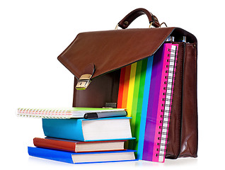 Image showing Leather briefcase with office accessories