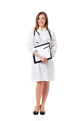 Image showing Beautiful young doctor with file folder 