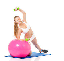 Image showing Fitness woman with fitness-ball