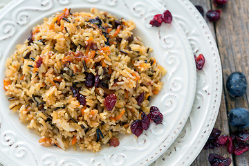 Image showing Vegetarian pilaf from a mixture of wild and white rice.