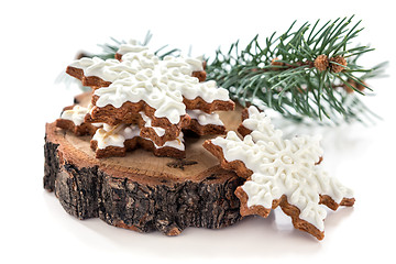 Image showing Gingerbread cookie in the form snowflakes.