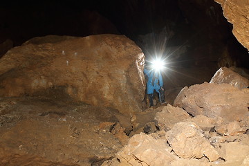 Image showing speleologist in cave