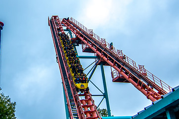 Image showing crazy rollercoaster rides at amusement park