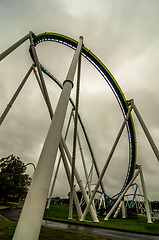 Image showing crazy rollercoaster rides at amusement park