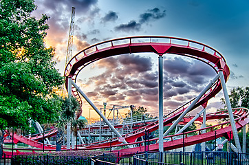 Image showing crazy rollercoaster rides at amusement park