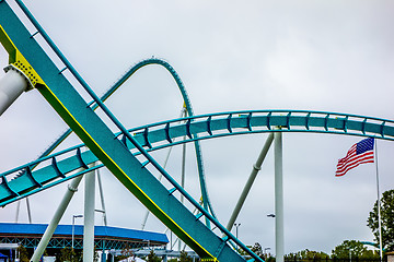 Image showing crazy rollercoaster rides at amusement park